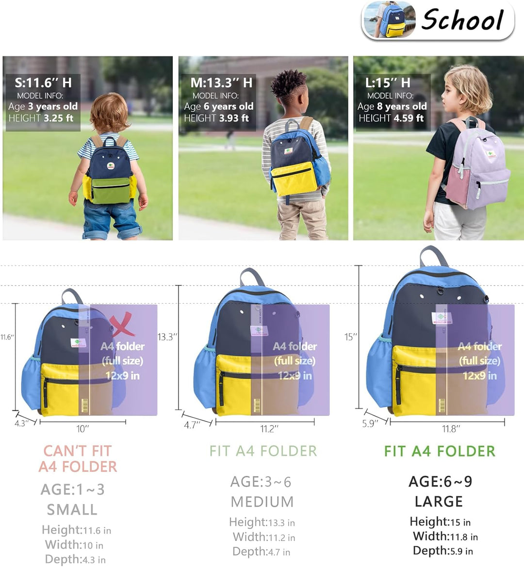 Kids Mini Backpack - Yellow/Blue 12x10x4.5 in
