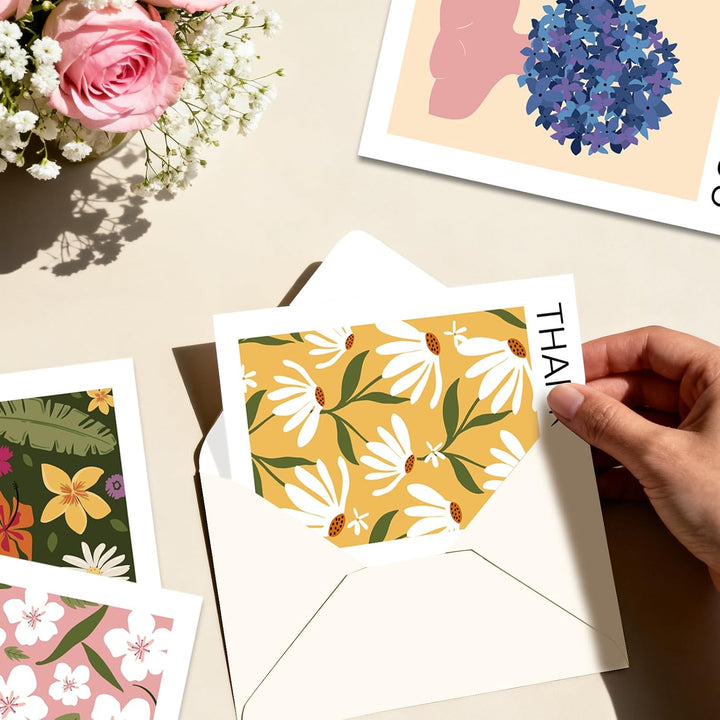 48 Pcs Thank You Cards with Envelopes + Seal Stickers - Painted Flower
