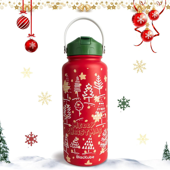 Stainless Steel Thermos BPA-Free Drinking Bottle with Straw 32 oz / 1 L
