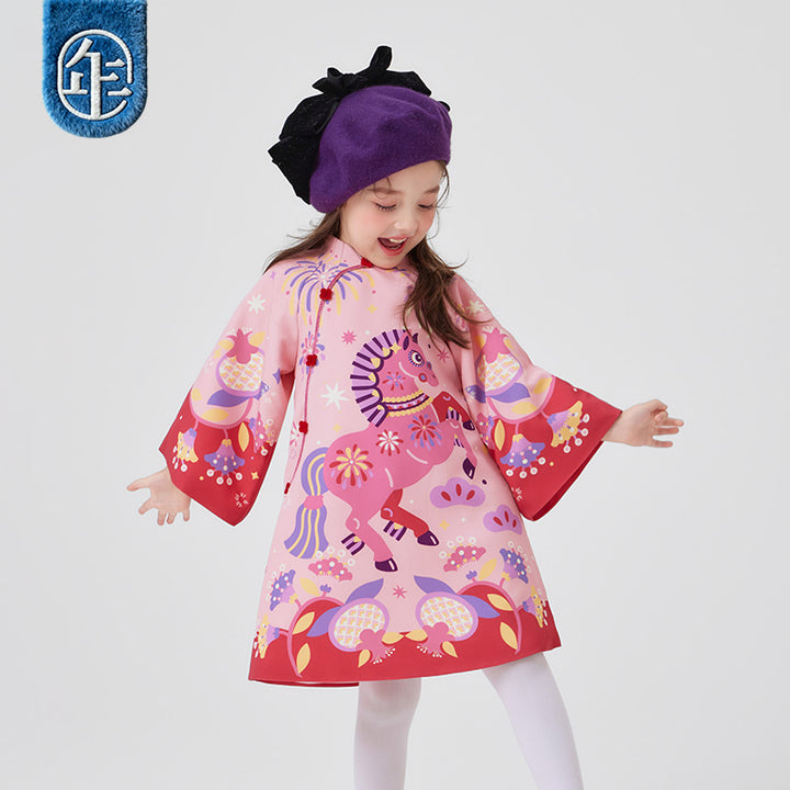 >Nian 年衣 盛世跃马旗袍裙 - 石蕊粉