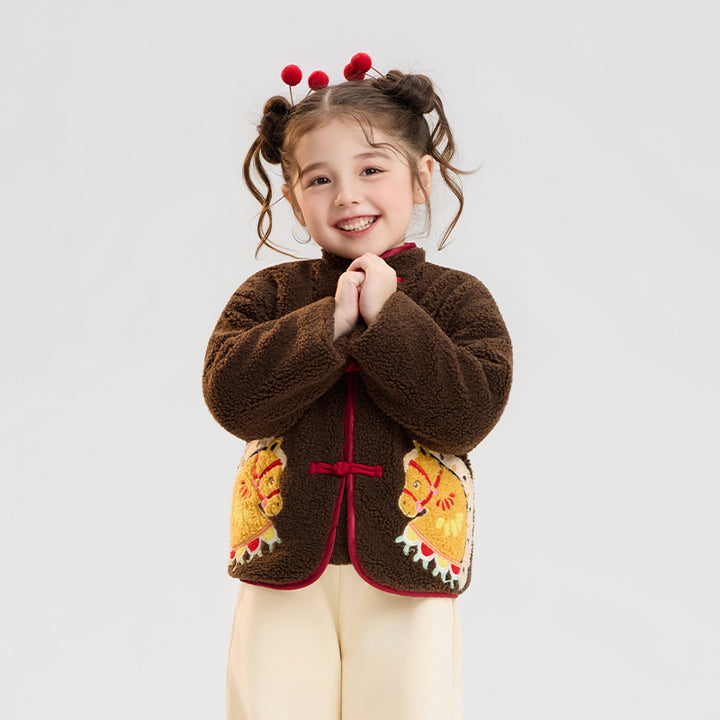 >Nian 年衣 喜乐戏马加绒外套 - 岩石棕