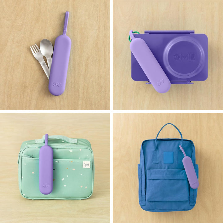 OmieBox UP Lunch Box with Fork, Spoon + Pod Set (Galaxy Purple)