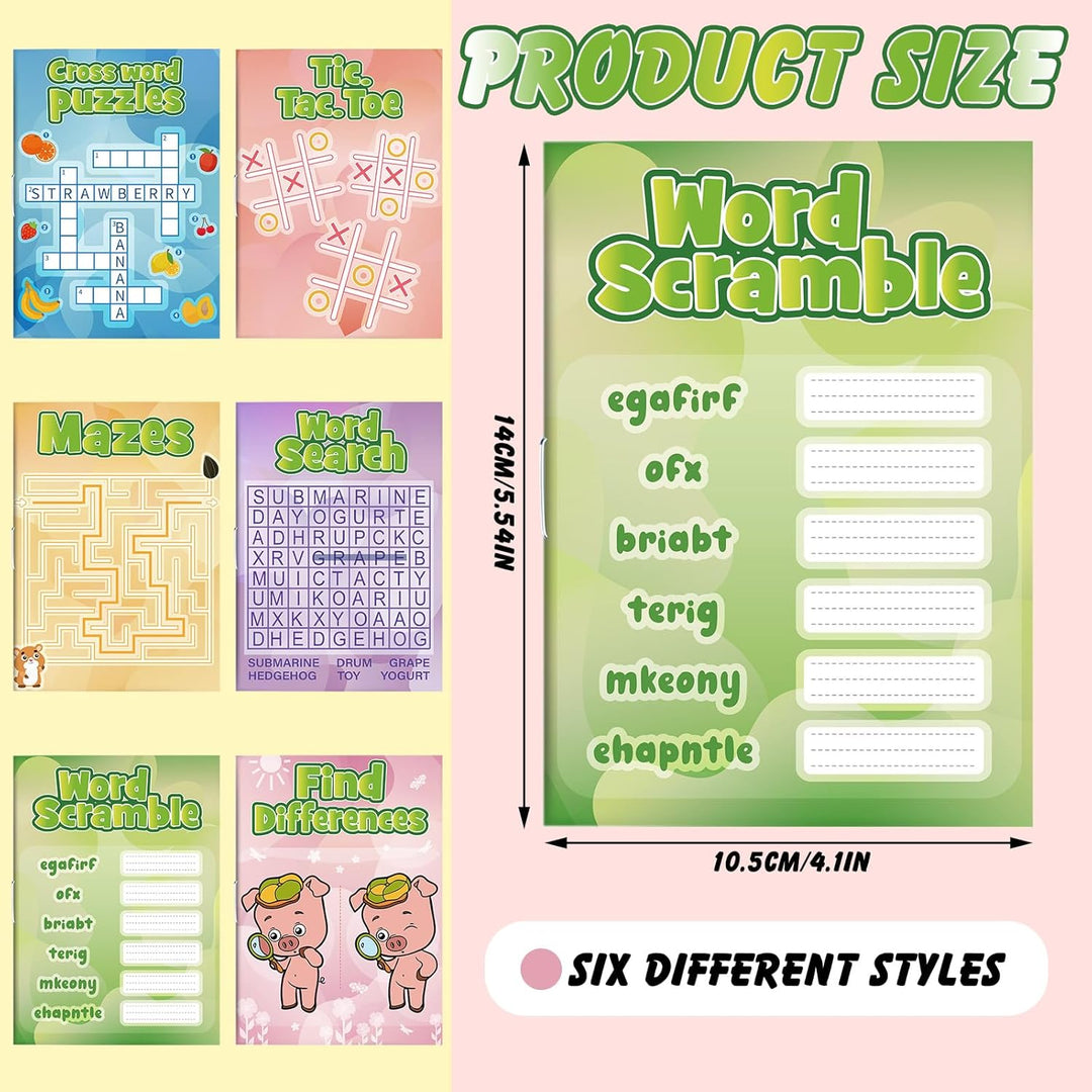 30 Pcs Mini Activity Books - 96 Different Games Include Mazes, Dot to Dot, Word Search, Word Scramble