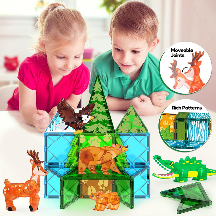 STEM Toy Magnetic Tiles - Jungle Animals, 30 Pieces