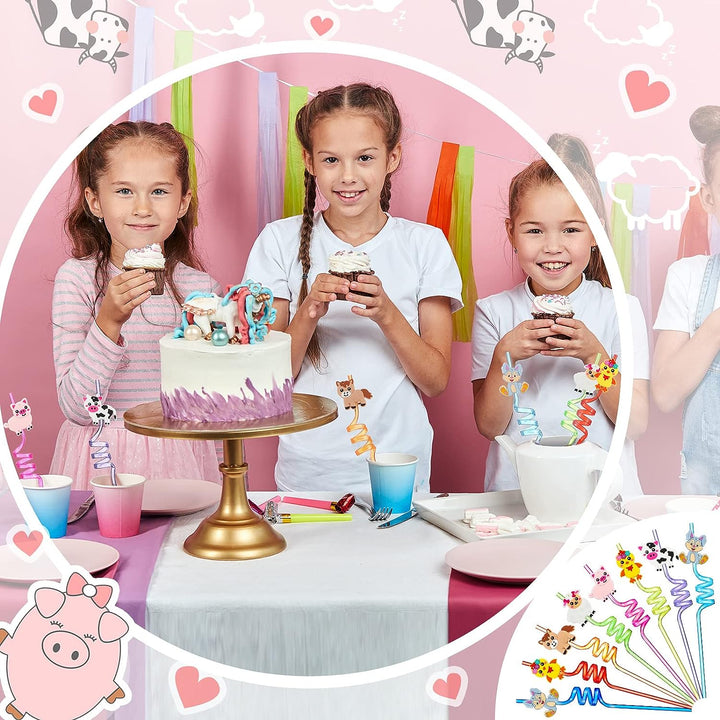 Potchen 8 Reusable Farm Animal Plastic Straws [No Retail Packing]