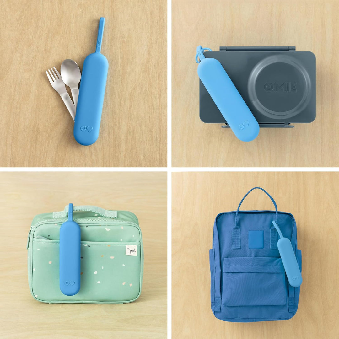 OmieBox UP Lunch Box with Fork, Spoon + Pod Set (Cosmic Blue)