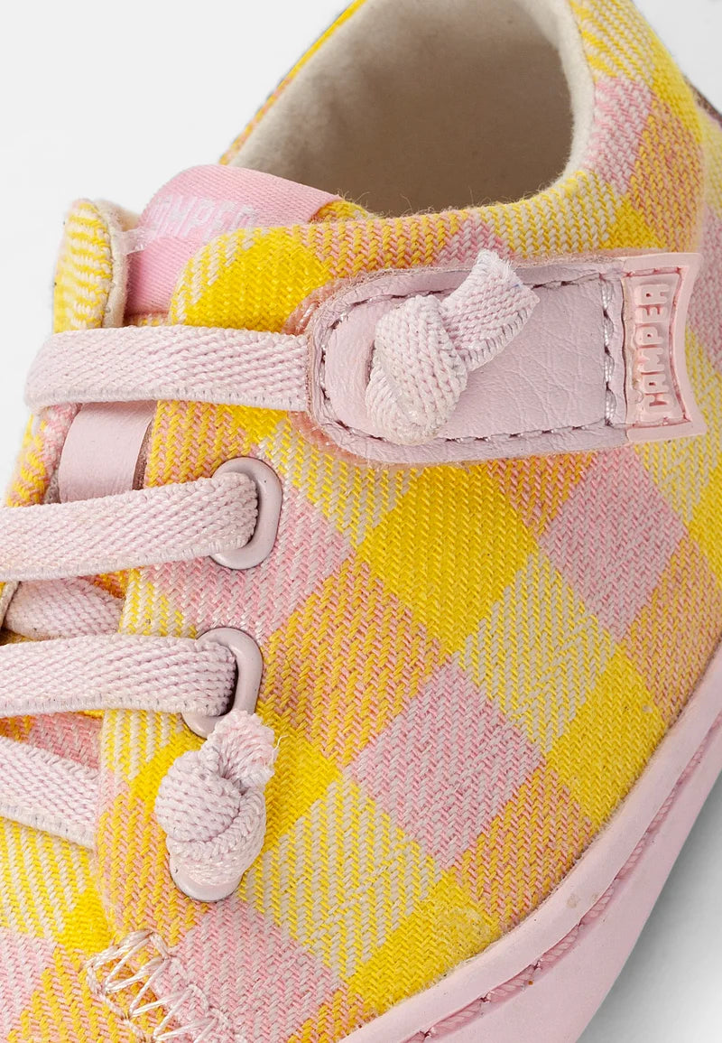Camper Kids Baby PEU Yellow / Pink Plaid Leather Sneakers Shoes