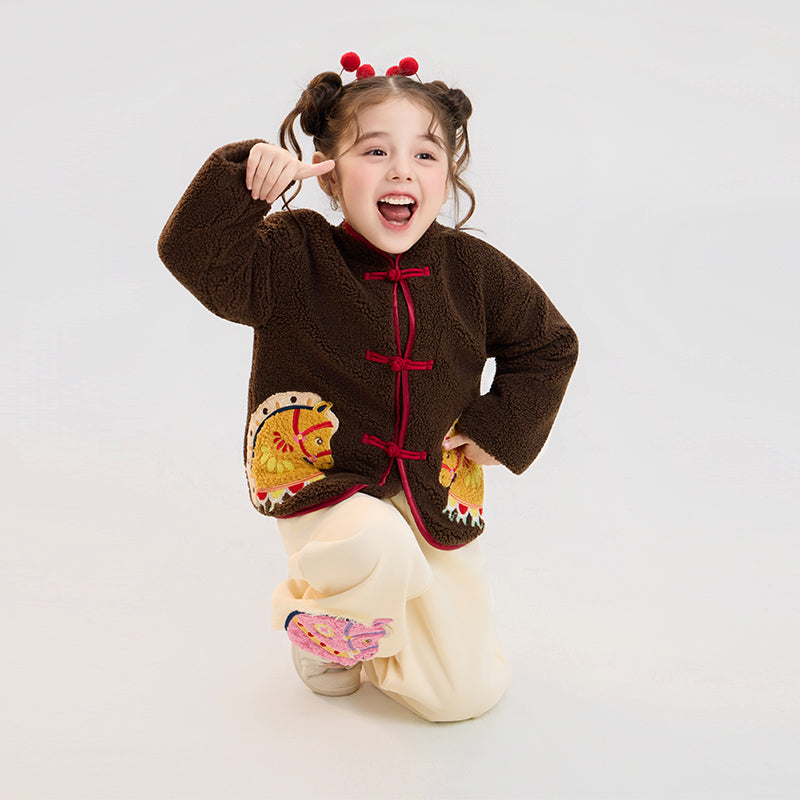 >Nian 年衣 喜乐戏马加绒外套 - 岩石棕