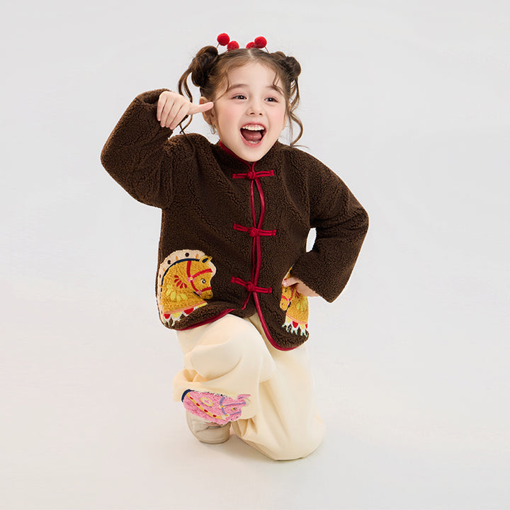 >Nian 年衣 喜乐戏马加绒外套 - 岩石棕