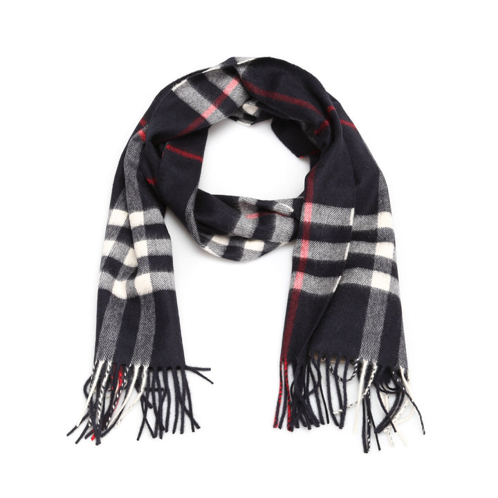 Burberry Classic Cashmere Fringed Check Scarf - Midnight Blue