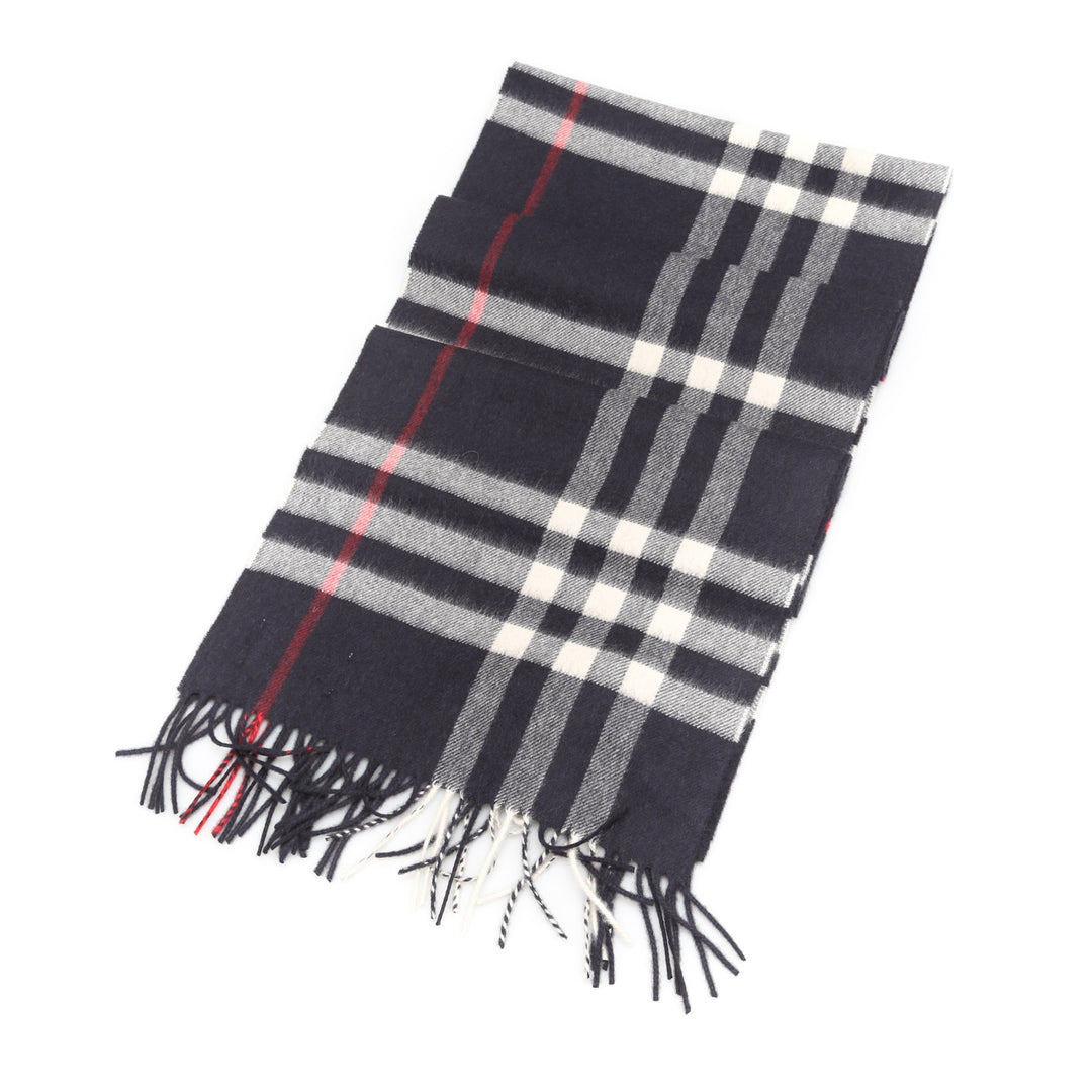 Burberry Classic Cashmere Fringed Check Scarf - Midnight Blue