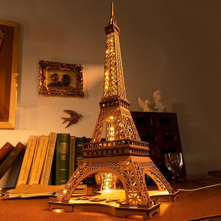 >Hands Craft DIY 3D Wooden Puzzle w/ Led Lights: Night of the Eiffel Tower