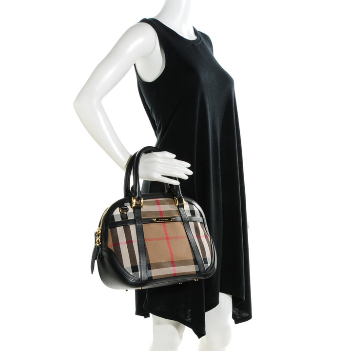 Burberry Black Leather House Check Canvas Small Orchard Bowling Bag