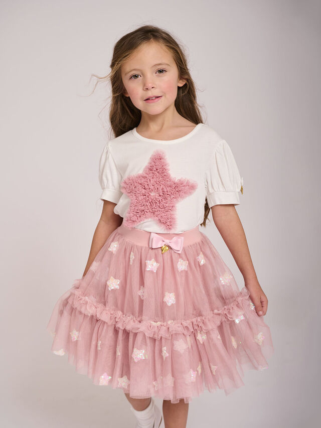 Angel's Face Kids Girls Suvannah Pink Ruffle Star Tee - Snowdrop