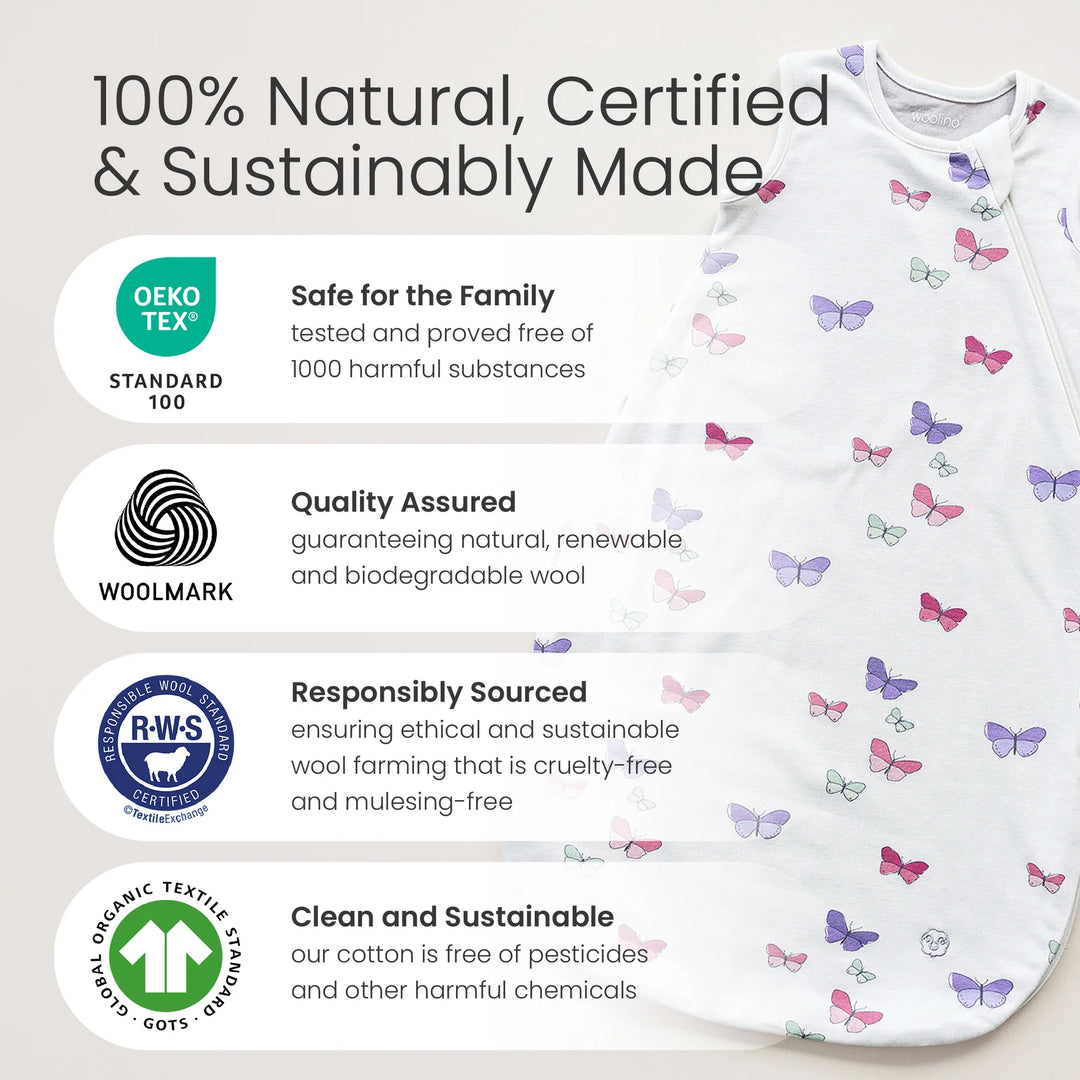 >Woolino 4 Season CLASSIC Merino Wool &amp; Organic Cotton Baby Sleep Bag - Star White