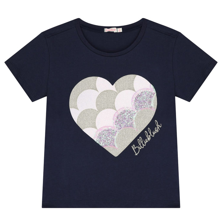 Billieblush Girls Navy Blue Logo Heart T-Shirt