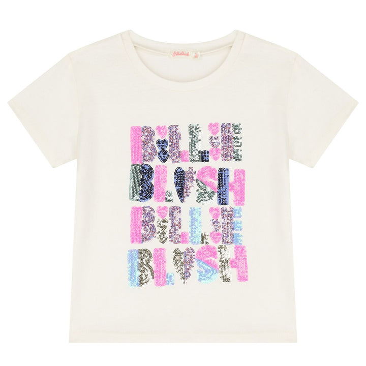 Billieblush Girls Ivory Sequin Logo T-Shirt - 10Y