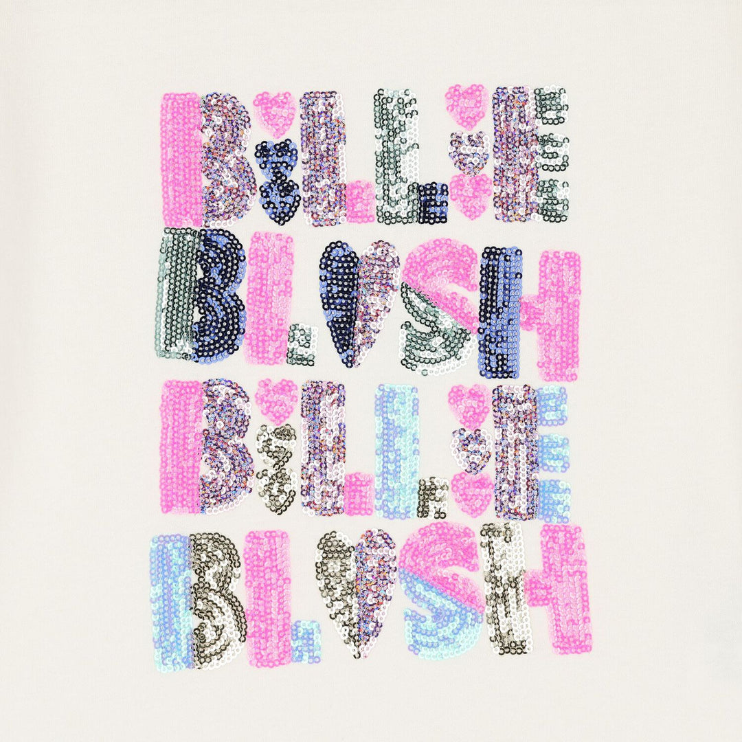 Billieblush Girls Ivory Sequin Logo T-Shirt - 10Y