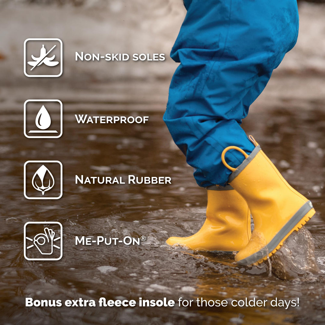 >Jan & Jul Kids Puddle-Dry Rain Boots (Handle) - Big Trucks