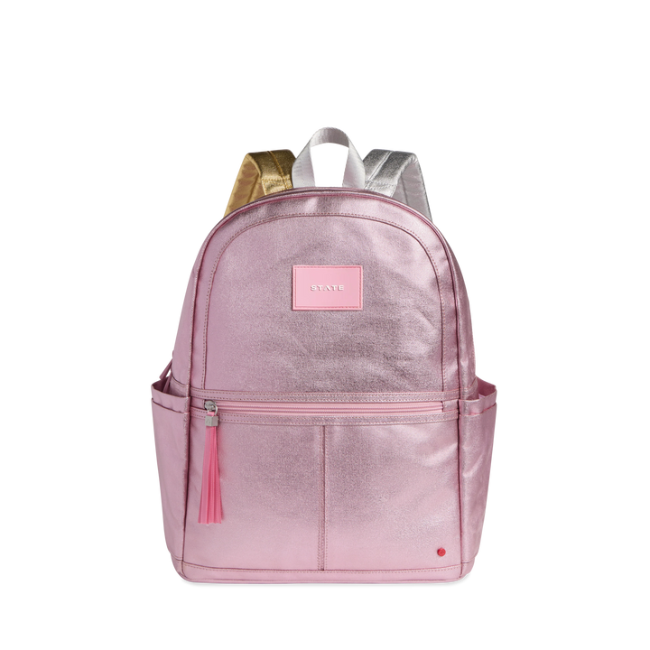 State Bags Kane Kids Double Pocket Backpack in Pink/Silver