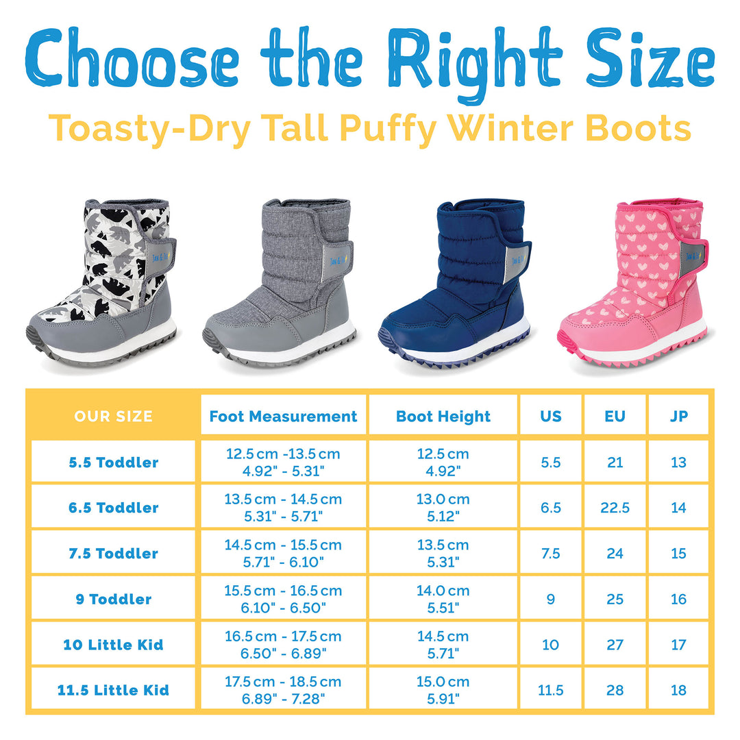 >Jan & Jul Kids Toasty-Dry Tall Puffy Winter Boots - Neon Peaks