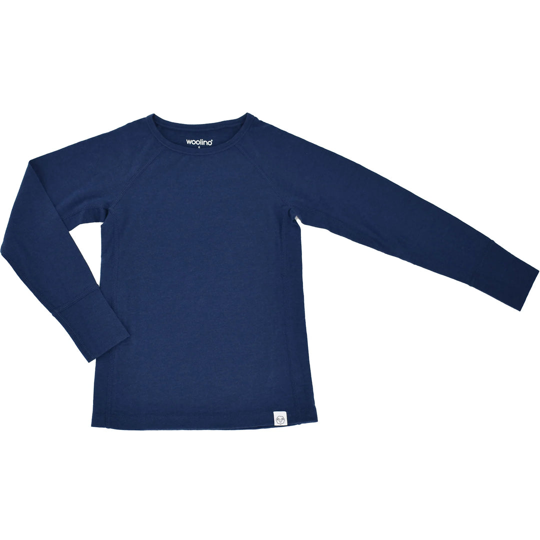 >Woolino Kids Merino Wool Base Layer Long Sleeve Top + Leggings Set - Deep Blue