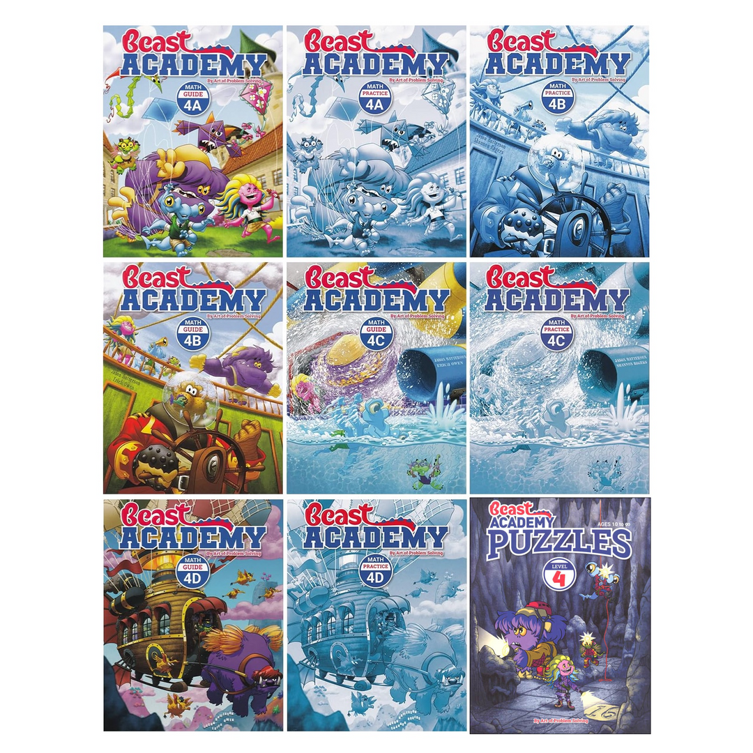 Beast Academy Level 4 Math Books - Ages 9-12 with FREE Puzzles Book