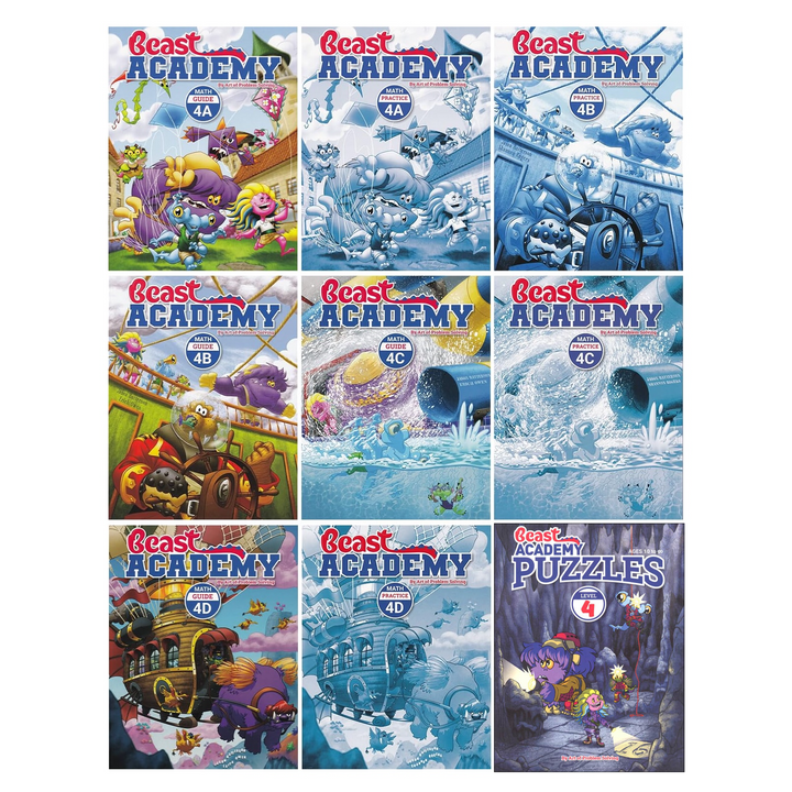 Beast Academy Level 4 Math Books - Ages 9-12 with FREE Puzzles Book