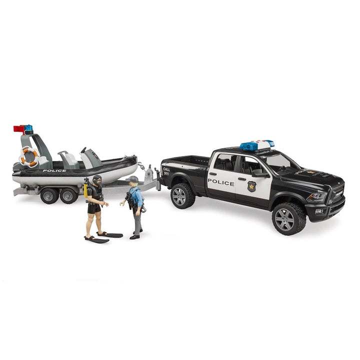 >Bruder 02507 Police Ram 2500 w/ Trailer, Boat and 2 Figures