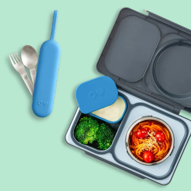 >OmieBox UP Lunch Box with Fork, Spoon + Pod Set - Graphite 9Y+