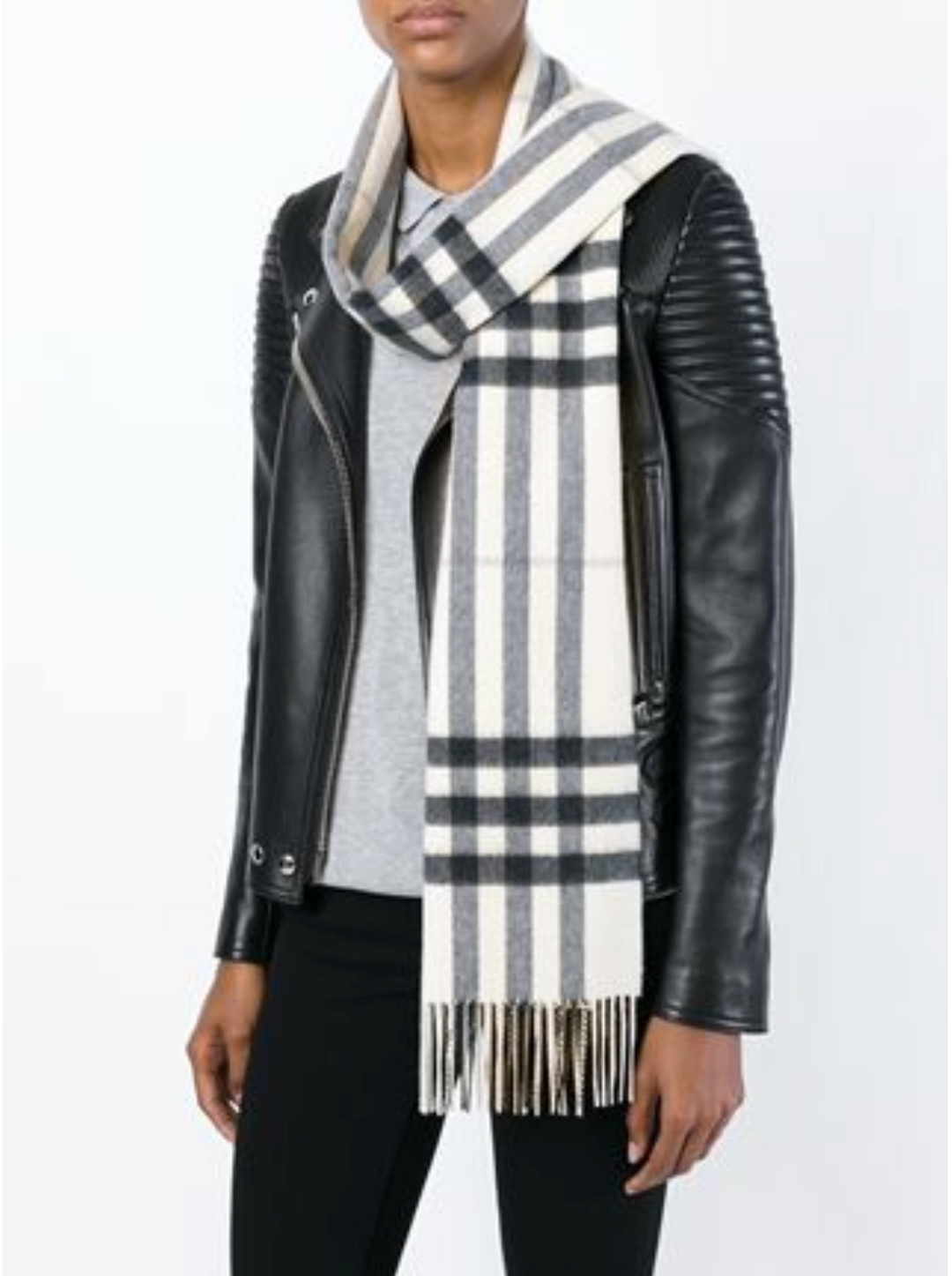 Burberry Classic Cashmere Fringed Check Scarf - Natural White