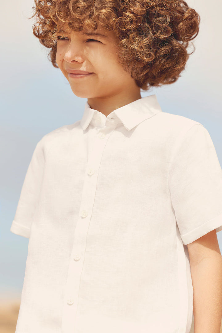 Tartine et Chocolat Kids White Linen Short Sleeves Shirt