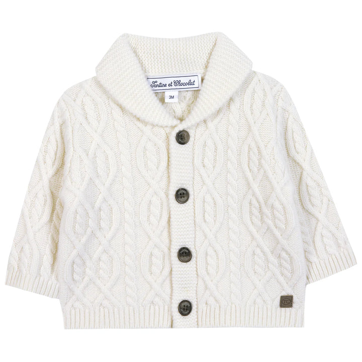 Tartine et Chocolat Kids Wool Cardigan Sweater - Cream