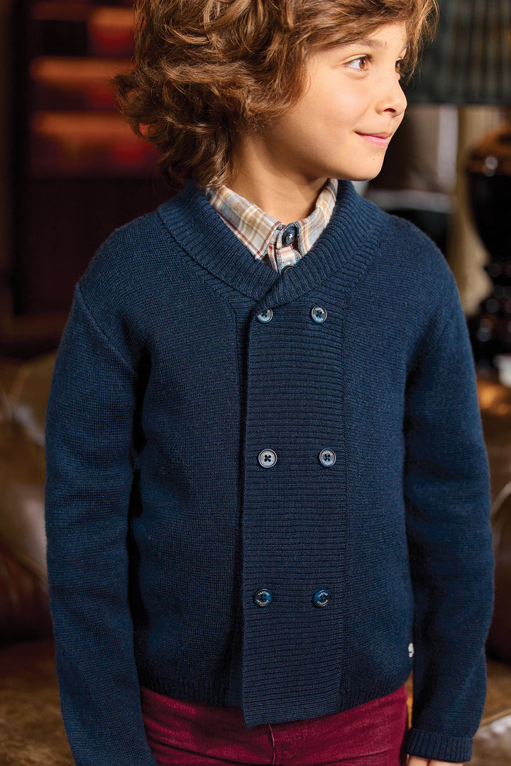 >Tartine et Chocolat Kids Wool Tailored Collar Cardigan - Navy