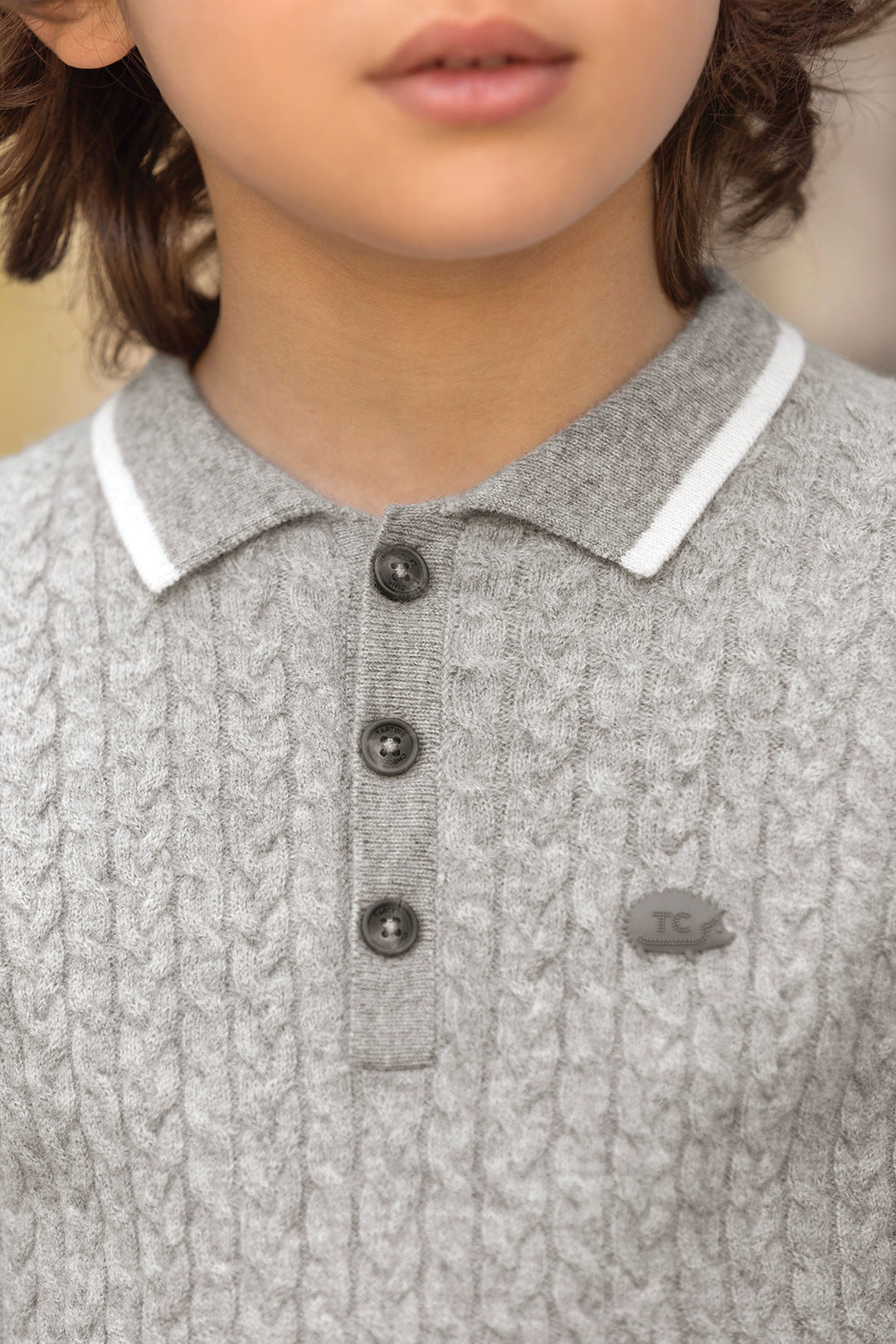 >Tartine et Chocolat Kids Wool Pointed Collar Stripe Sweater - Mottled Grey