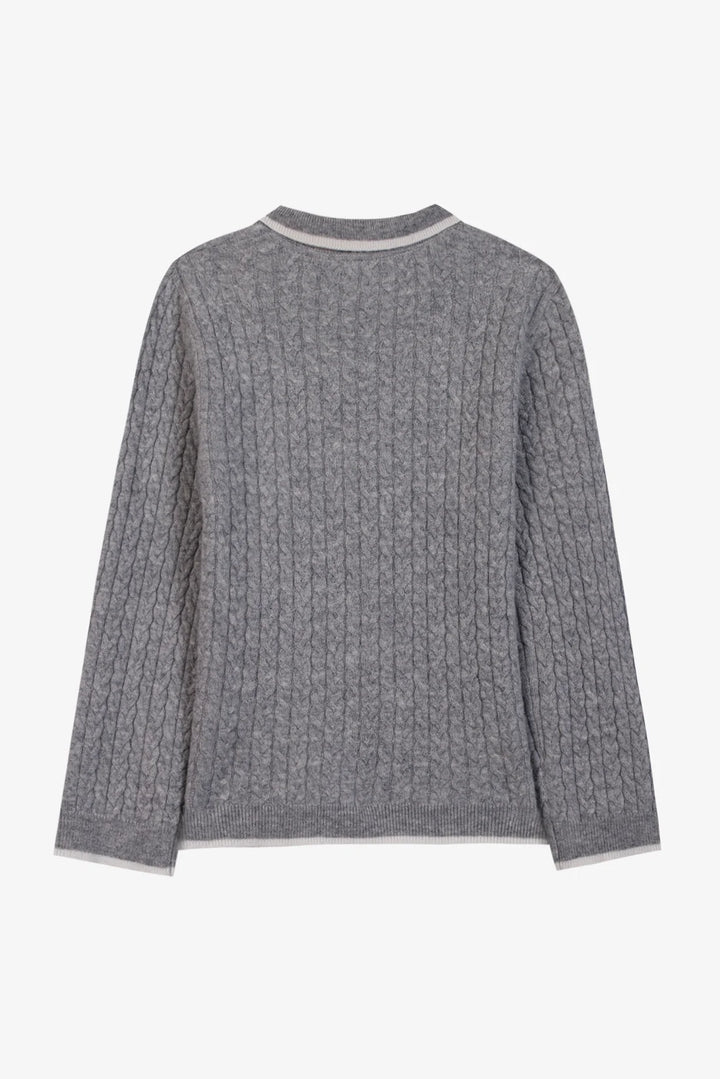 >Tartine et Chocolat Kids Wool Pointed Collar Stripe Sweater - Mottled Grey