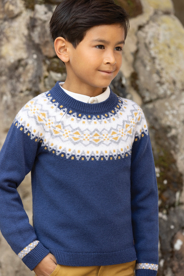 >Tartine et Chocolat Kids Wool Jacquard Knitwear Sweater - Indigo