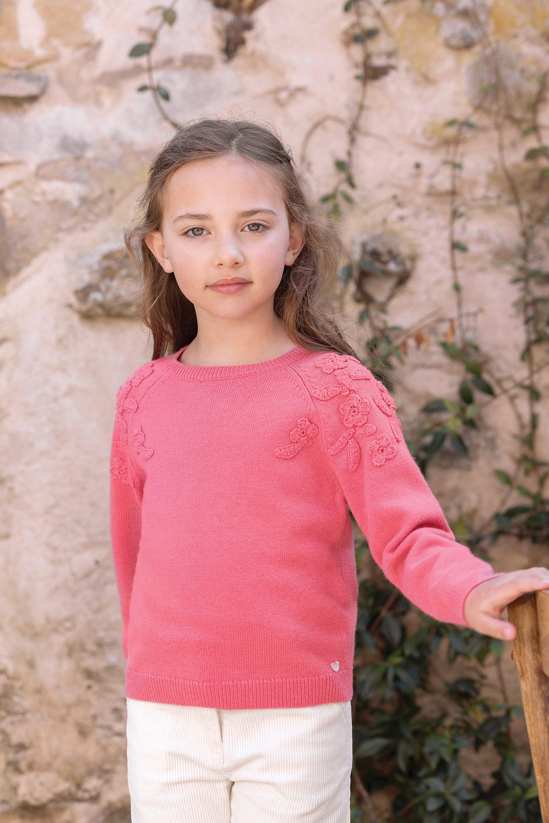 >Tartine et Chocolat Kids Wool Floral Embroidery Sweater - Peony Pink