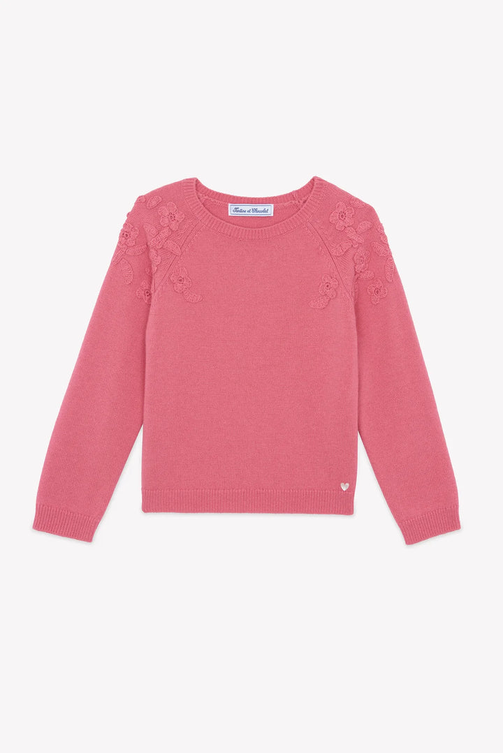 >Tartine et Chocolat Kids Wool Floral Embroidery Sweater - Peony Pink