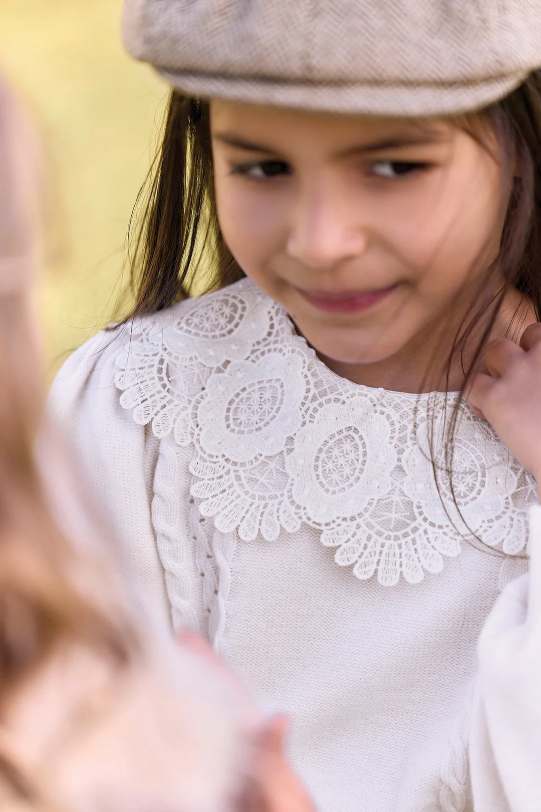 >Tartine et Chocolat Kids Wool Lace Collar Sweater - Ecru