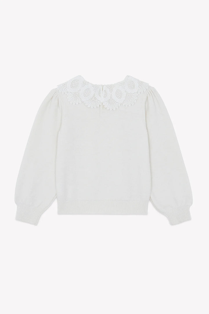 >Tartine et Chocolat Kids Wool Lace Collar Sweater - Ecru