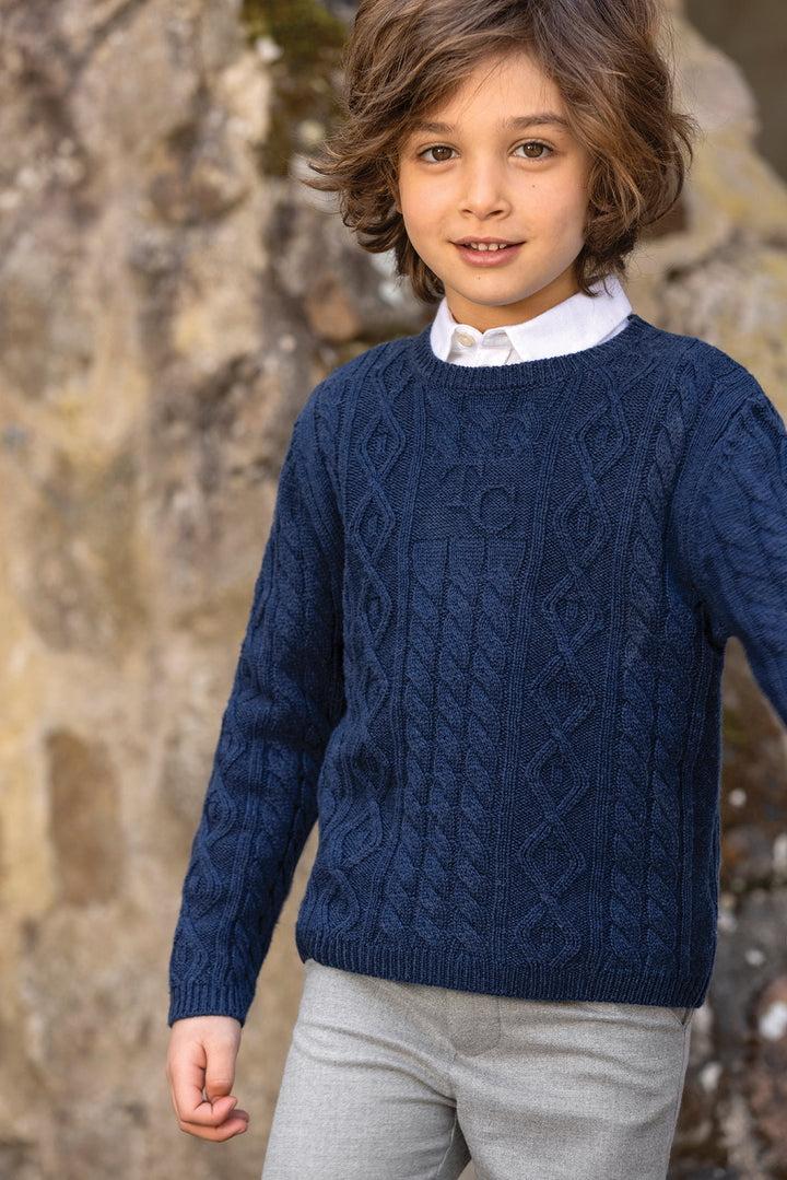 >Tartine et Chocolat Kids Wool Cable Knitwear Sweater - Navy