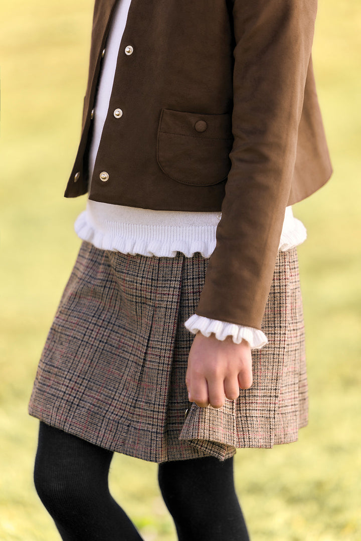 >Tartine et Chocolat Kids Girls Wool Check Skirt - Brown