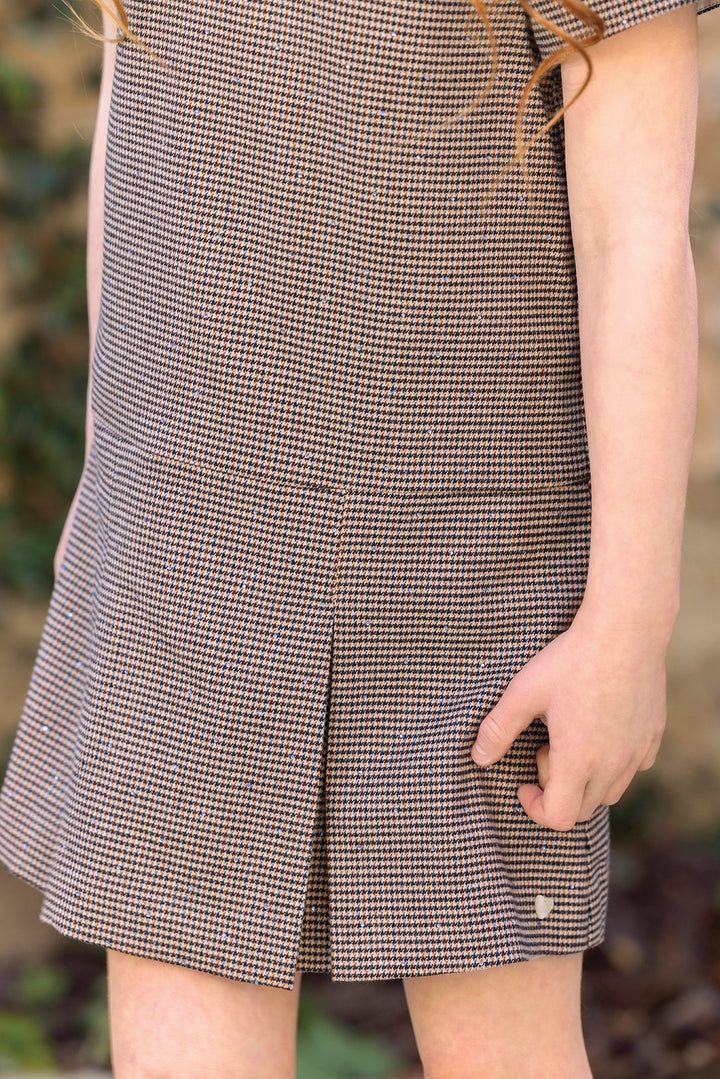 >Tartine et Chocolat Kids Girls  Puppytooth Lace-Embroidered Collar Dress