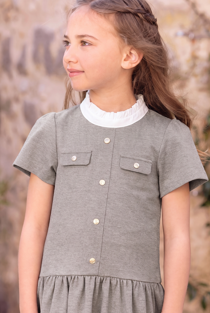 >Tartine et Chocolat Kids Round Neck Buttons Dress - Heather Grey