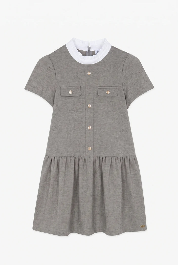 >Tartine et Chocolat Kids Round Neck Buttons Dress - Heather Grey