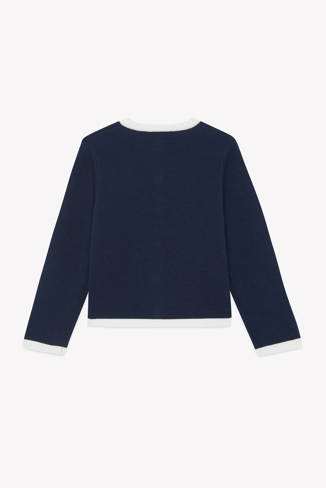 >Tartine et Chocolat Kids Wool Round Neck White Stripes Jacket - Navy