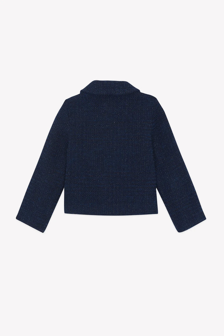 >Tartine et Chocolat Kids Peter Pan Collar Tweed Gold Buttons Jacket - Navy