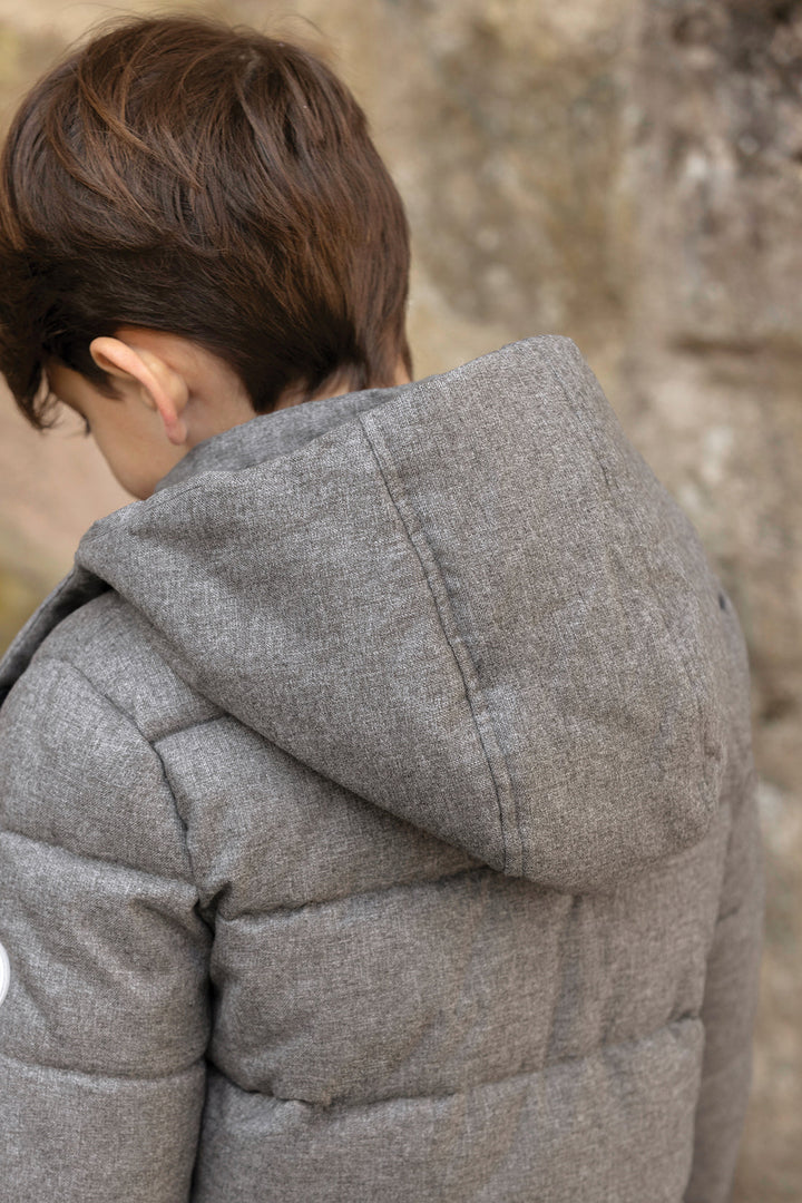 >Tartine et Chocolat Kids Quilted Hood Down Jacket - Mottled Grey