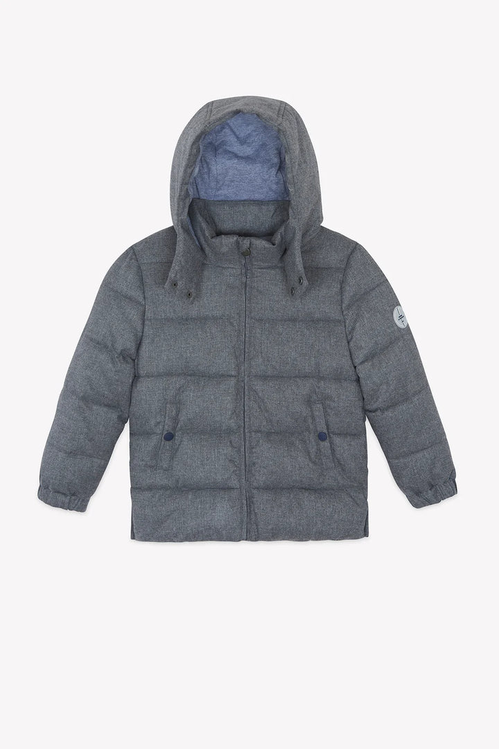 >Tartine et Chocolat Kids Quilted Hood Down Jacket - Mottled Grey